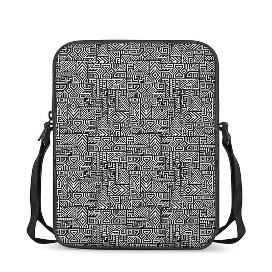 Black And White Geometric African Print Rectangular Crossbody Bag