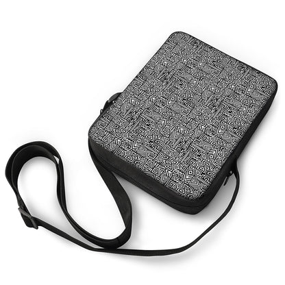 Black And White Geometric African Print Rectangular Crossbody Bag