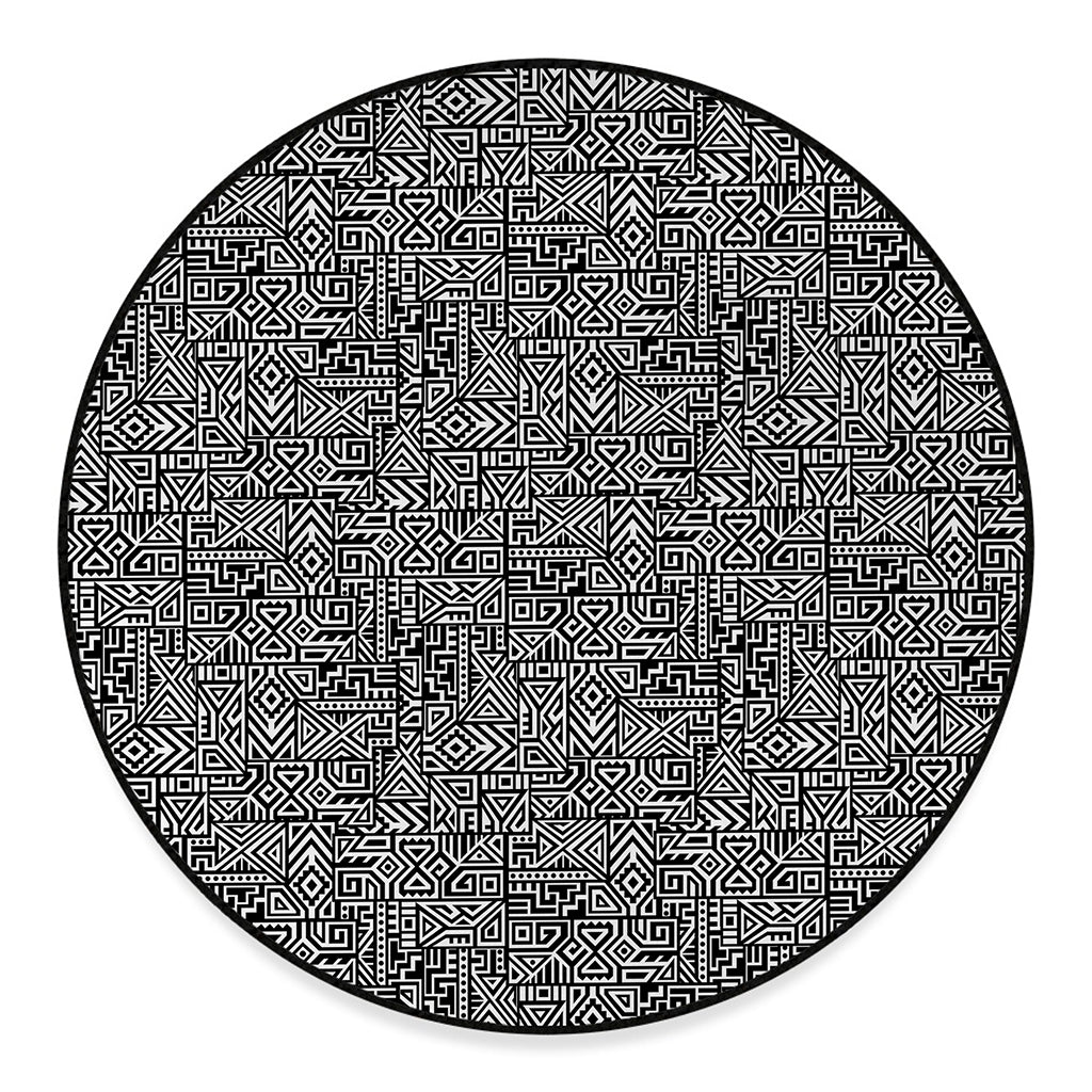 Black And White Geometric African Print Round Floor Mat