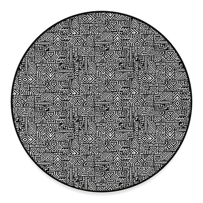 Black And White Geometric African Print Round Floor Mat