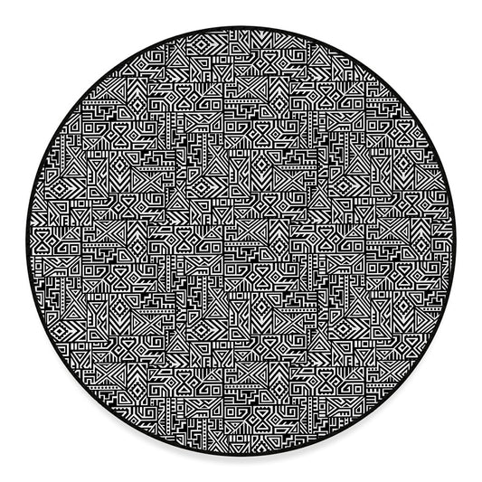 Black And White Geometric African Print Round Floor Mat