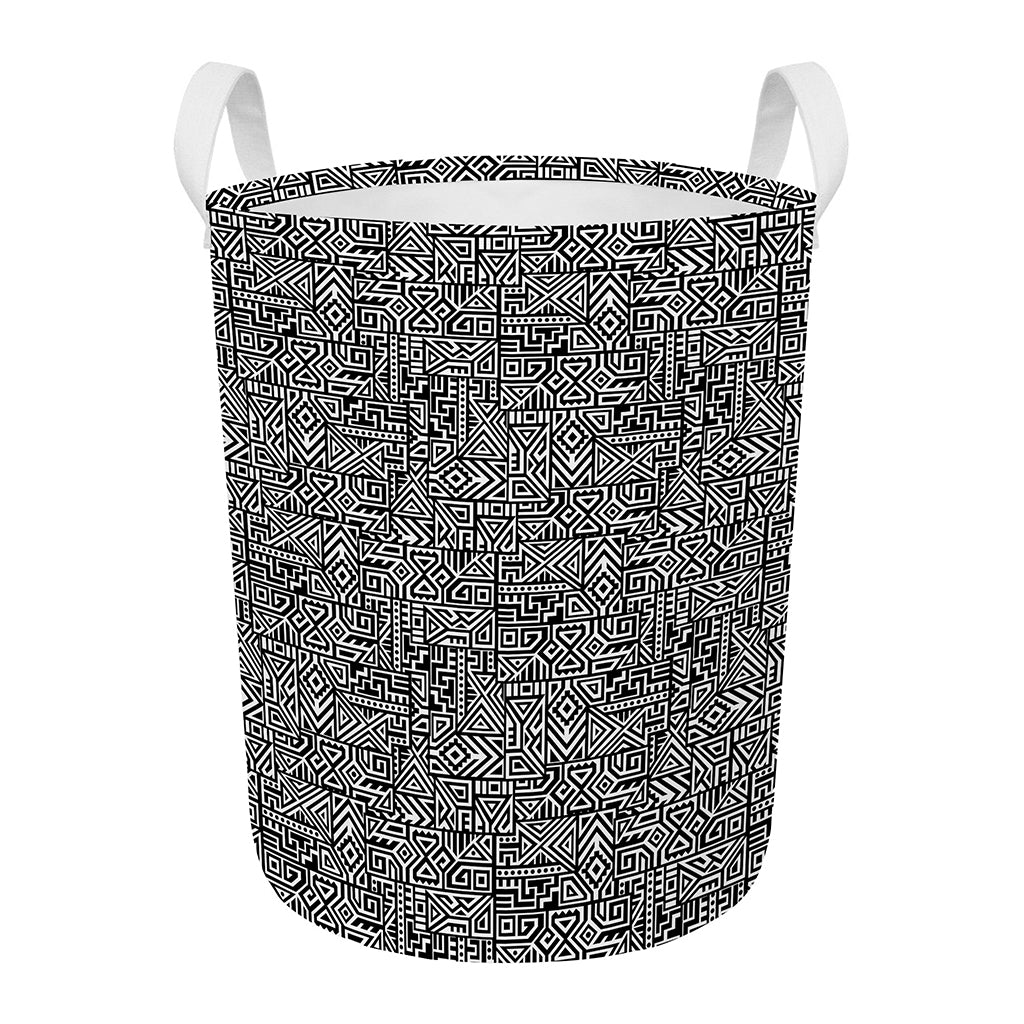 Black And White Geometric African Print Round Laundry Basket