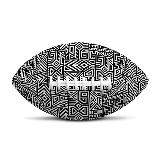 Black And White Geometric African Print Rugby Ball