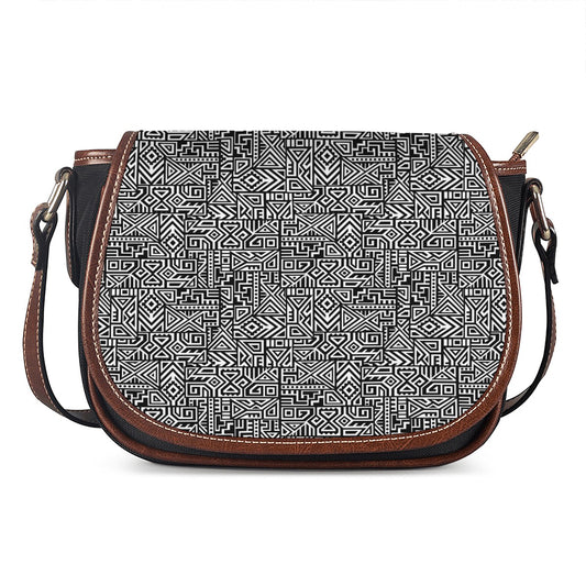 Black And White Geometric African Print Saddle Bag