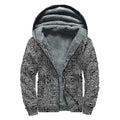 Black And White Geometric African Print Sherpa Lined Zip Up Hoodie
