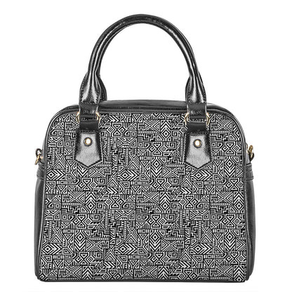 Black And White Geometric African Print Shoulder Handbag