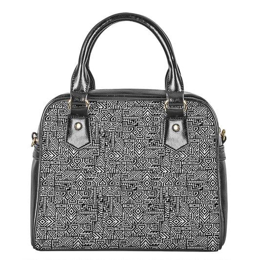 Black And White Geometric African Print Shoulder Handbag