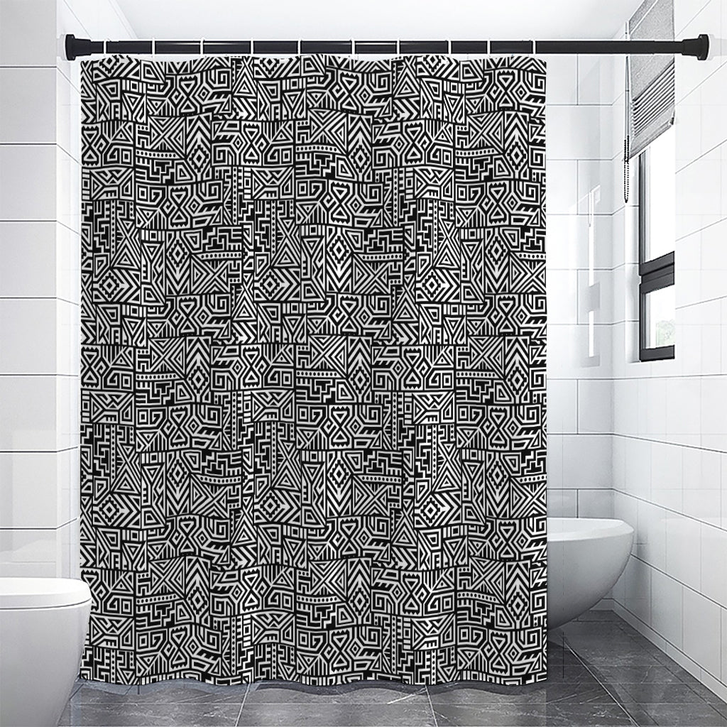 Black And White Geometric African Print Shower Curtain