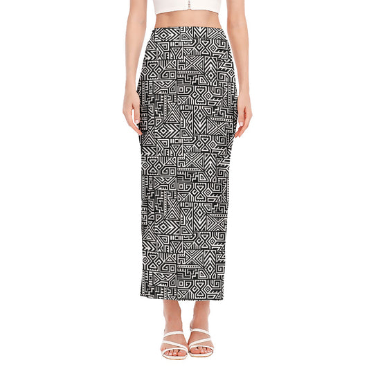 Black And White Geometric African Print Side Slit Maxi Skirt