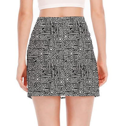 Black And White Geometric African Print Side Slit Mini Skirt