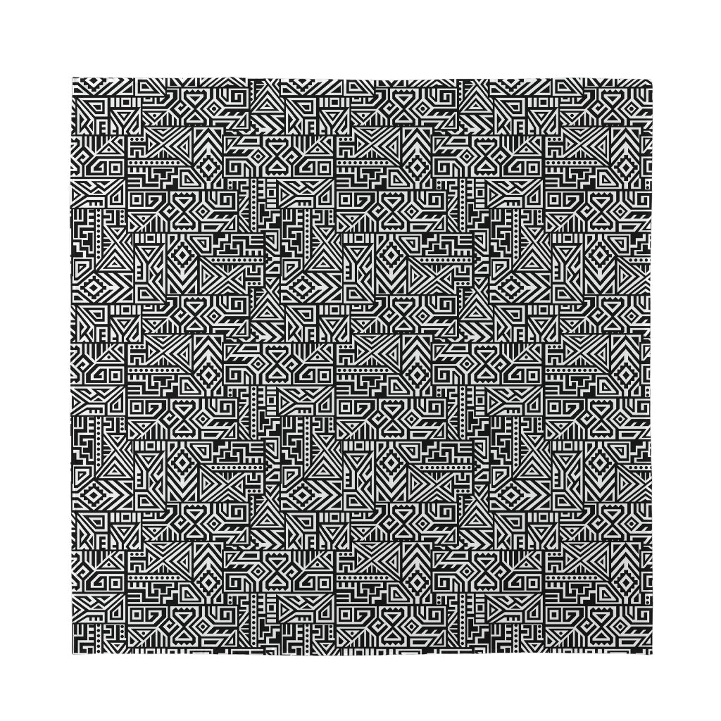 Black And White Geometric African Print Silk Bandana