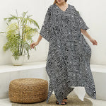 Black And White Geometric African Print Silk V-Neck Kaftan Dress