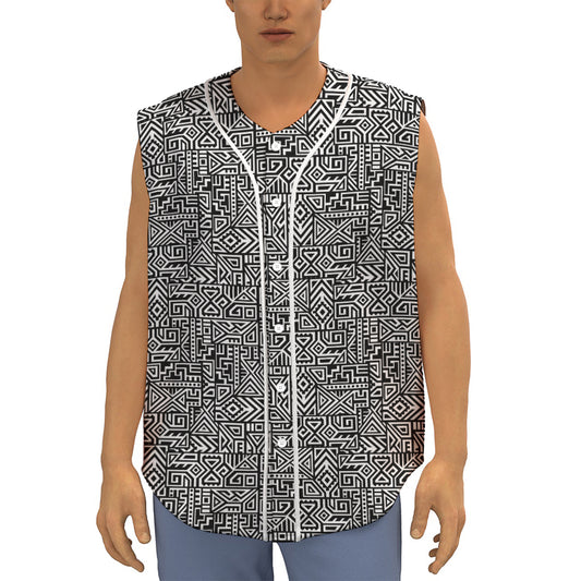 Black And White Geometric African Print Sleeveless Baseball Jersey