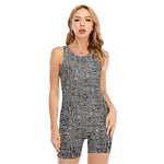 Black And White Geometric African Print Sleeveless One Piece Swimsuit