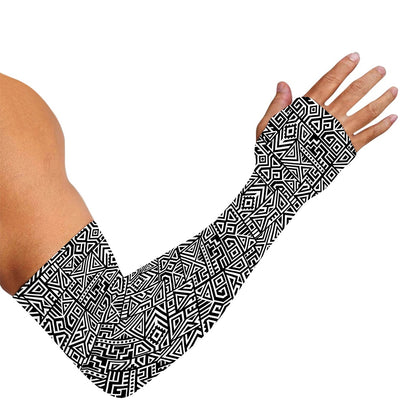 Black And White Geometric African Print Sun Protection Arm Sleeves