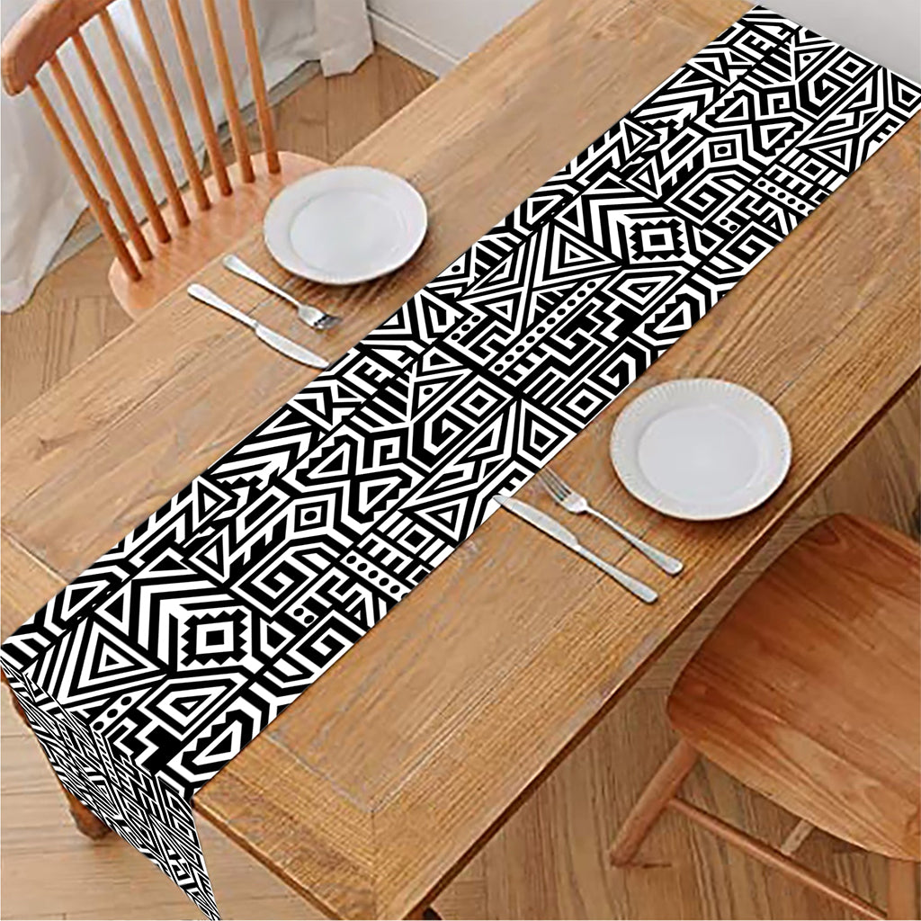 Black And White Geometric African Print Table Runner