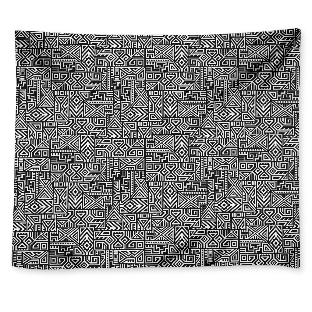 Black And White Geometric African Print Tapestry