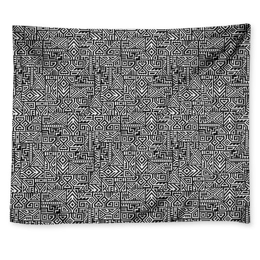 Black And White Geometric African Print Tapestry