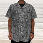 Black And White Geometric African Print Textured Short Sleeve Shirt