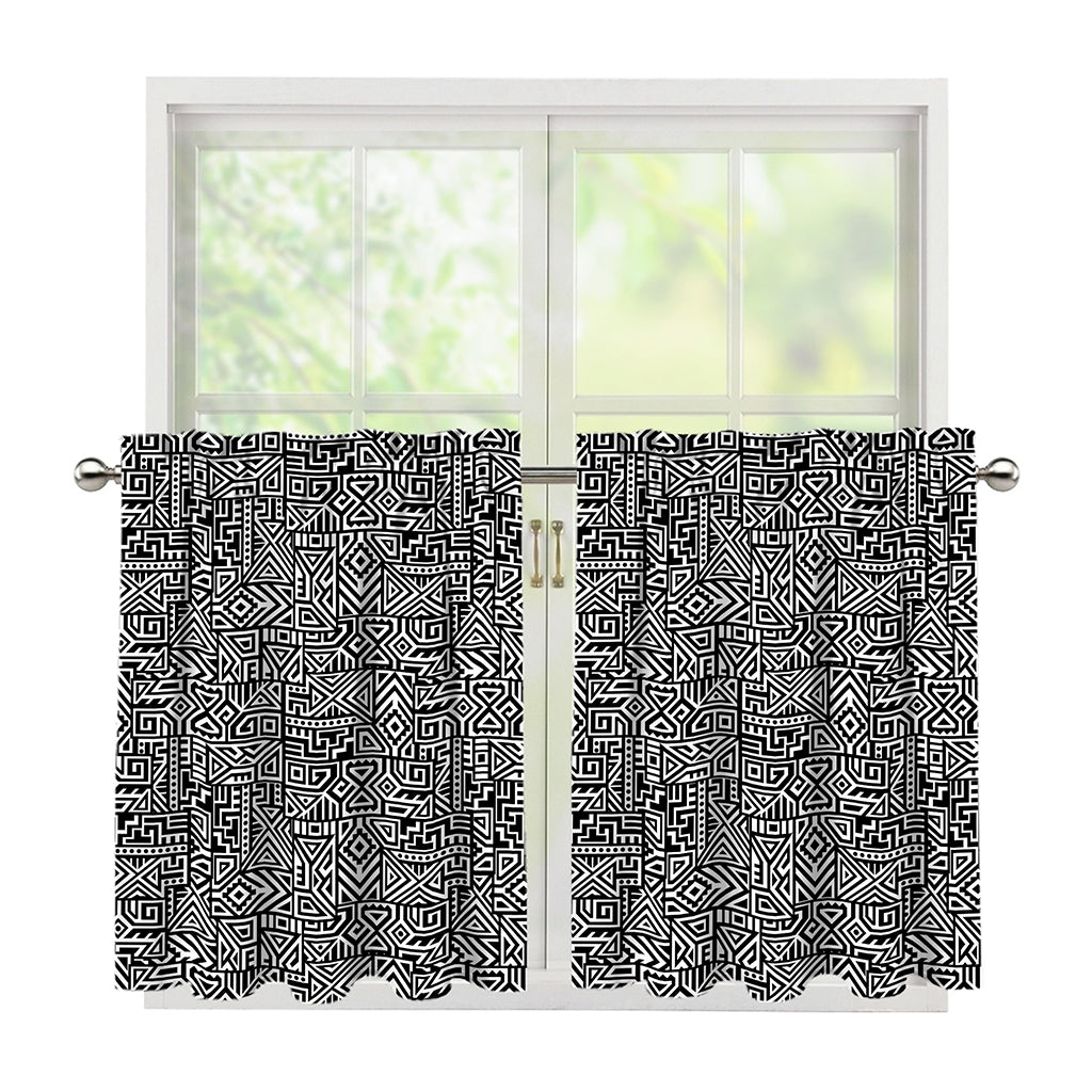 Black And White Geometric African Print Tier Curtains