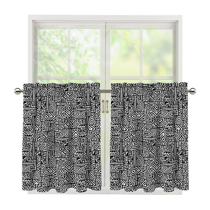 Black And White Geometric African Print Tier Curtains