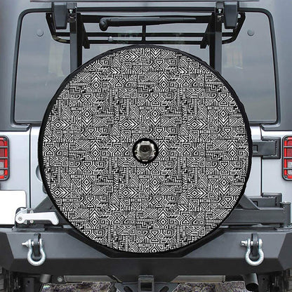 Black And White Geometric African Print Tire Cover With Camera Hole
