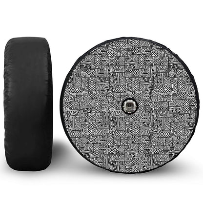 Black And White Geometric African Print Tire Cover With Camera Hole