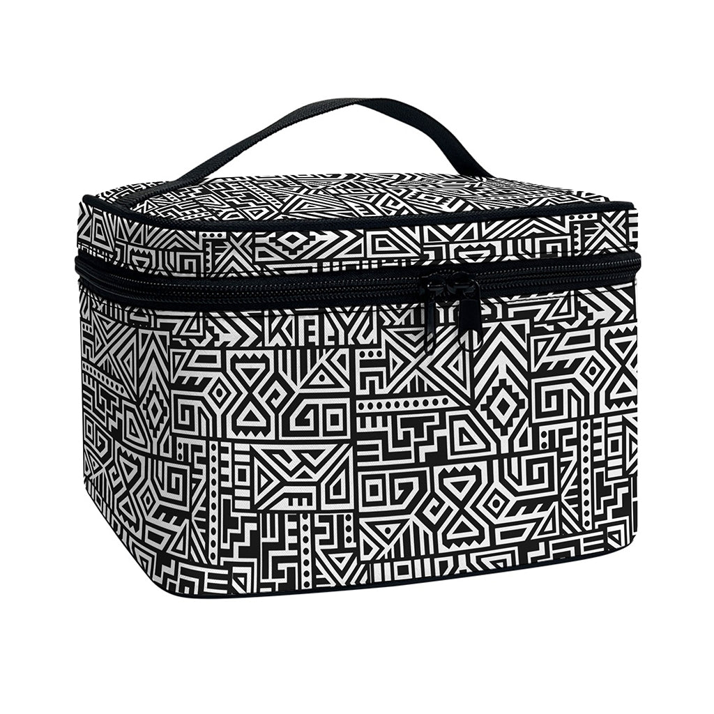 Black And White Geometric African Print Travel Makeup Bag