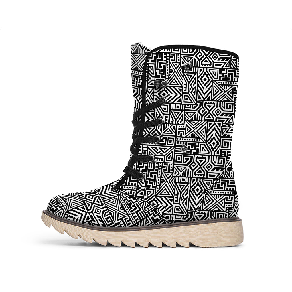 Black And White Geometric African Print Winter Boots