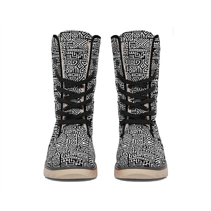 Black And White Geometric African Print Winter Boots
