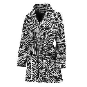 Black And White Geometric African Print Women's Bathrobe