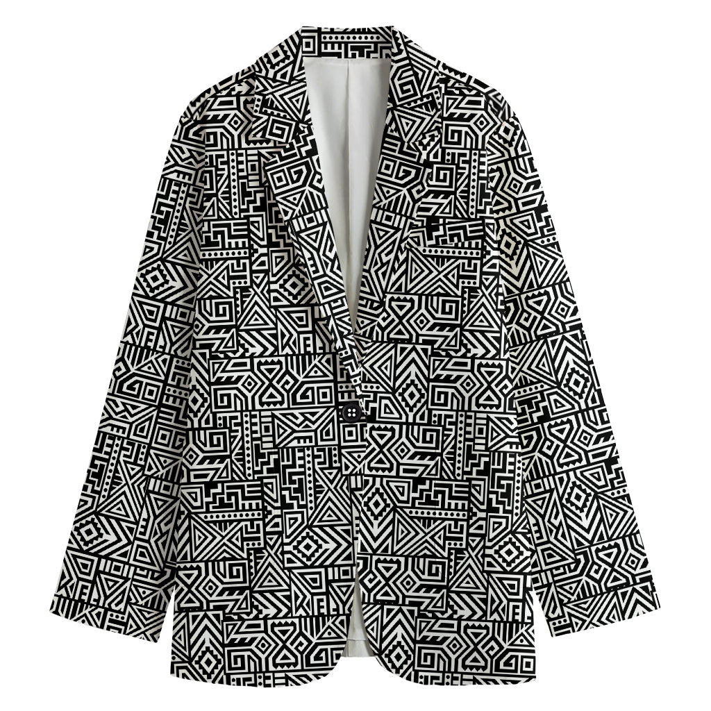 Black And White Geometric African Print Women's Blazer