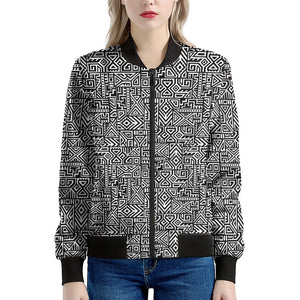 Black And White Geometric African Print Women's Bomber Jacket