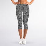 Black And White Geometric African Print Women's Capri Leggings