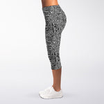 Black And White Geometric African Print Women's Capri Leggings