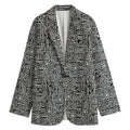 Black And White Geometric African Print Women's Cotton Blazer