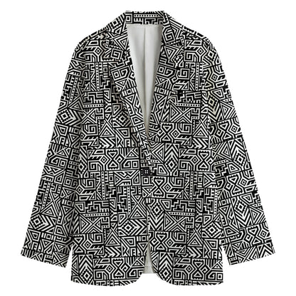 Black And White Geometric African Print Women's Cotton Blazer
