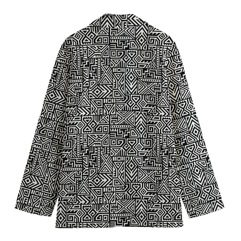 Black And White Geometric African Print Women's Cotton Blazer
