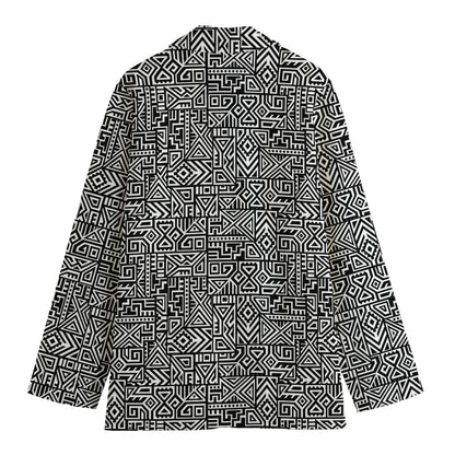 Black And White Geometric African Print Women's Cotton Blazer