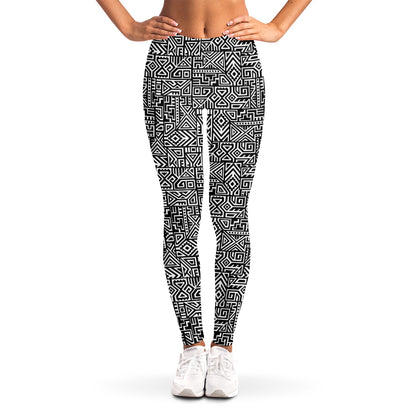 Black And White Geometric African Print Women's Leggings