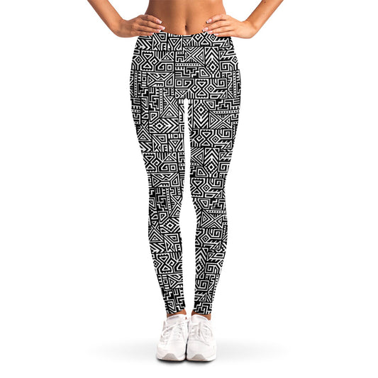 Black And White Geometric African Print Women's Leggings