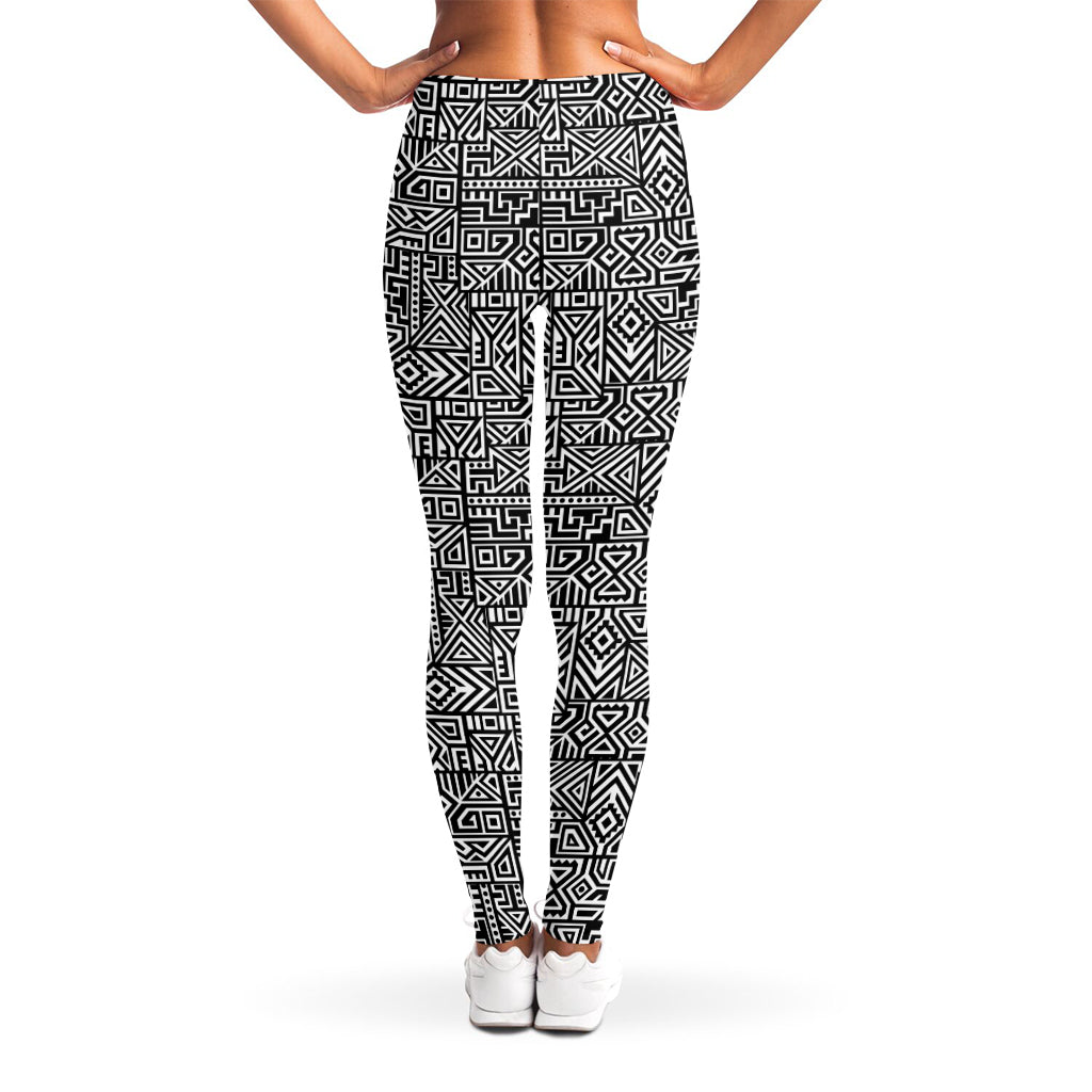 Black And White Geometric African Print Women's Leggings