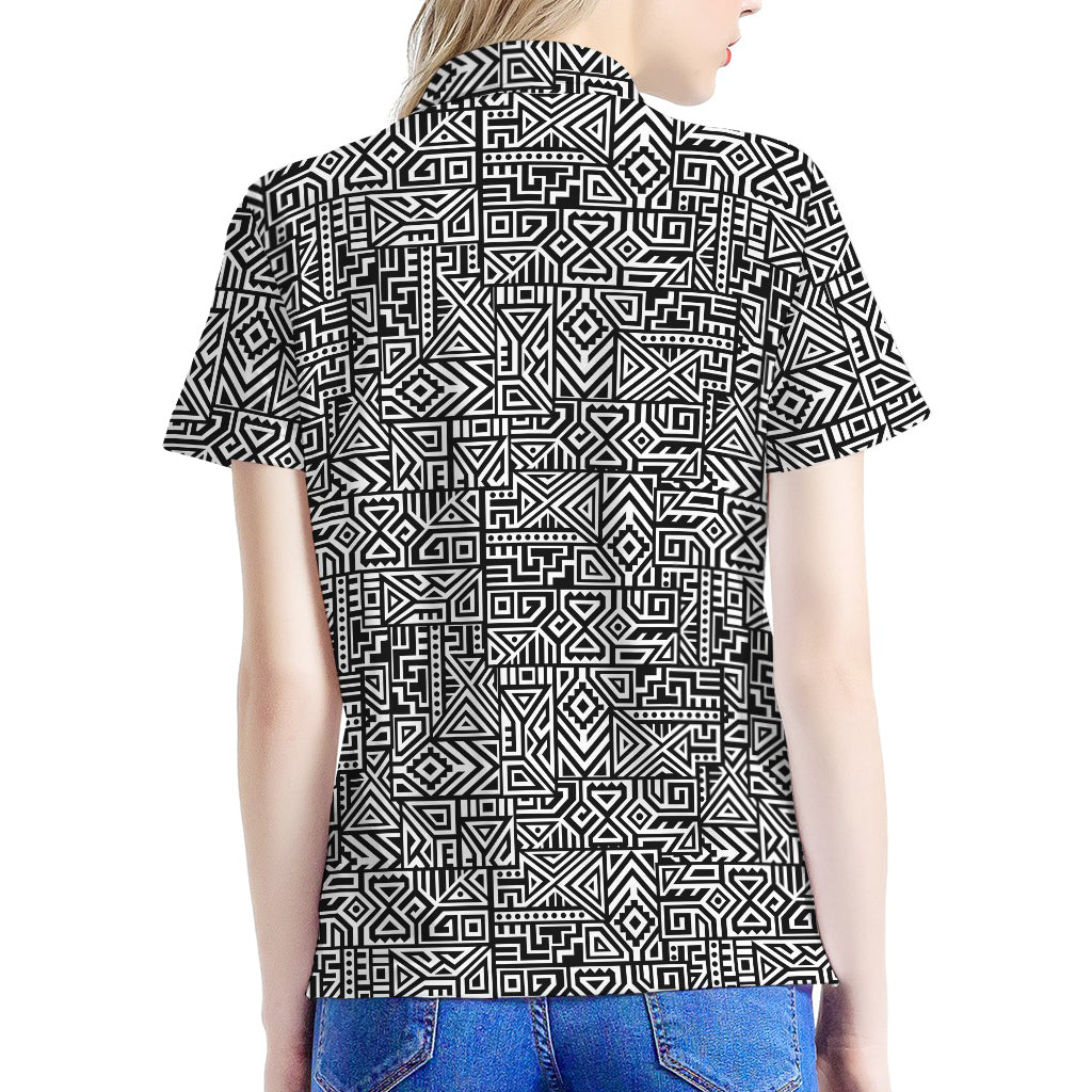 Black And White Geometric African Print Women's Polo Shirt