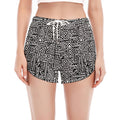Black And White Geometric African Print Women's Split Running Shorts