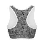Black And White Geometric African Print Women's Sports Bra