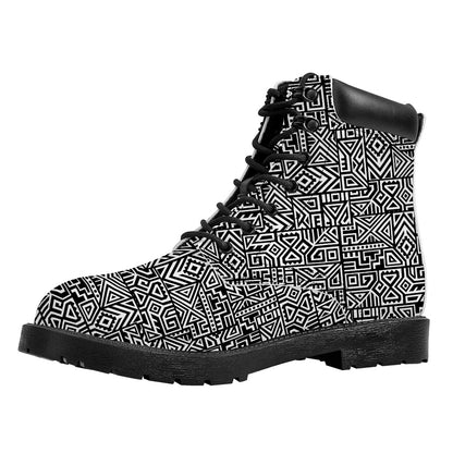 Black And White Geometric African Print Work Boots