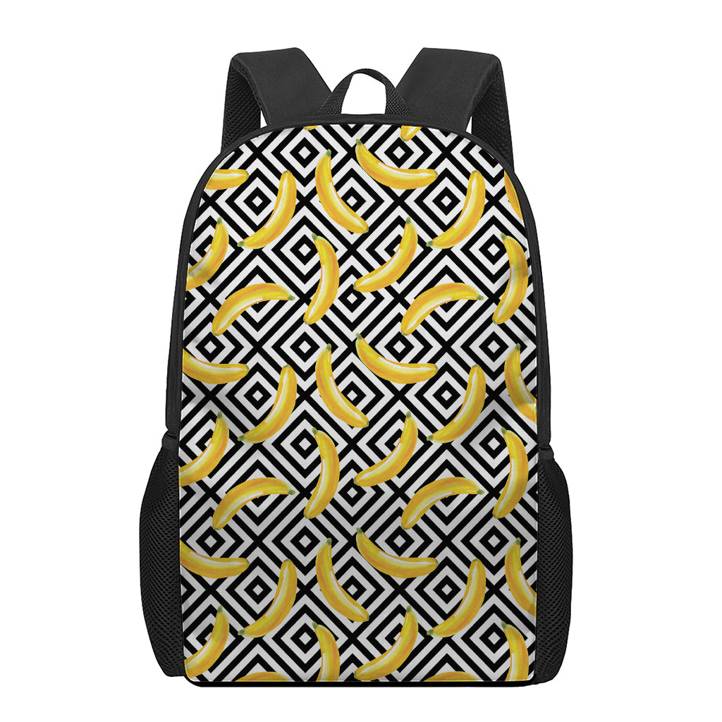 Black And White Geometric Banana Print 17 Inch Backpack
