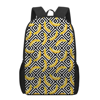 Black And White Geometric Banana Print 17 Inch Backpack