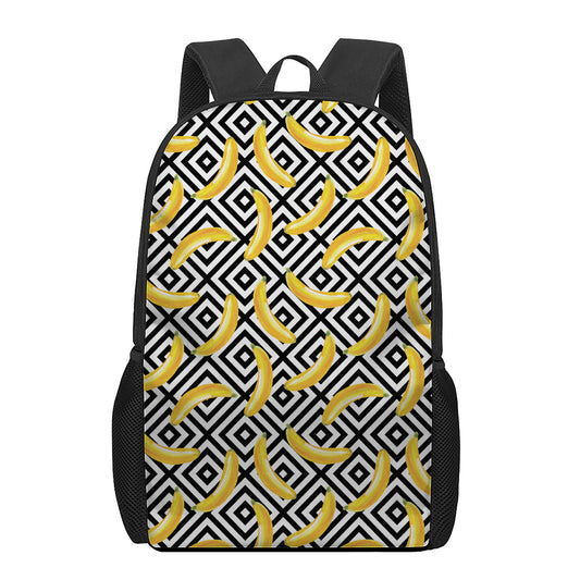 Black And White Geometric Banana Print 17 Inch Backpack
