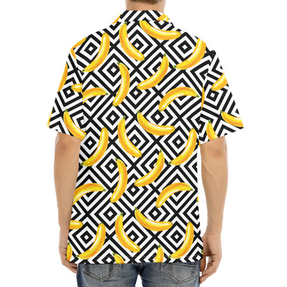 Black And White Geometric Banana Print Aloha Shirt